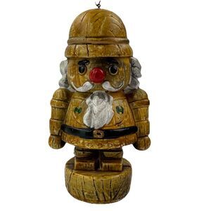 Vintage Santa Claus Blow Mold Ornament Plastic Wood Look Nutcracker Style Figure
